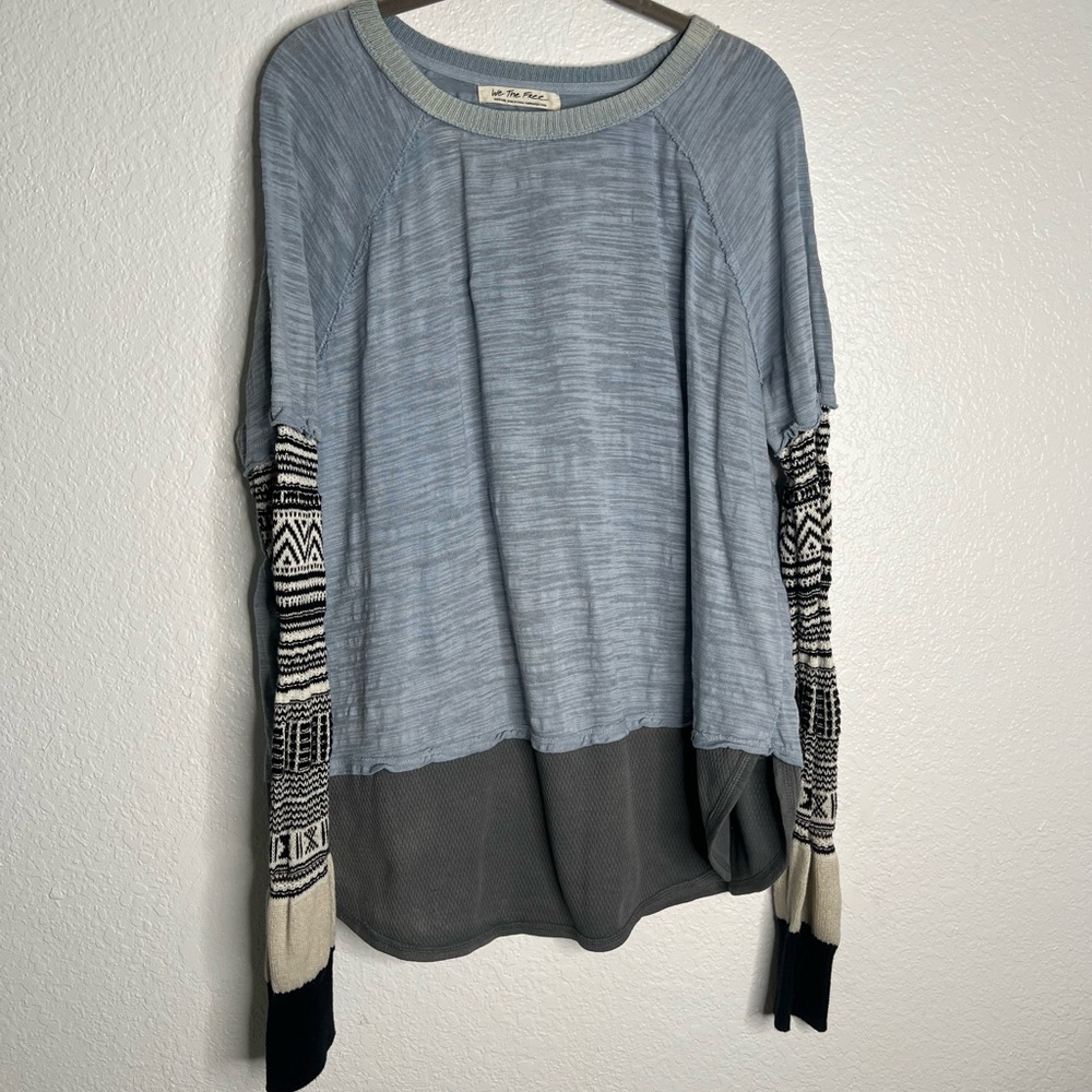 Free People Knit Long Sleeve Blue Top Size Medium